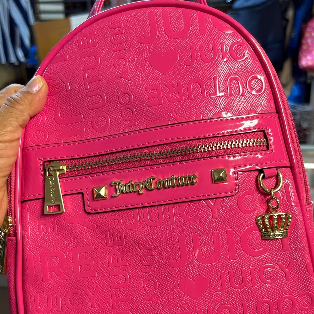 Juicy Couture Bright Pink Mini Backpack with Gold Accents